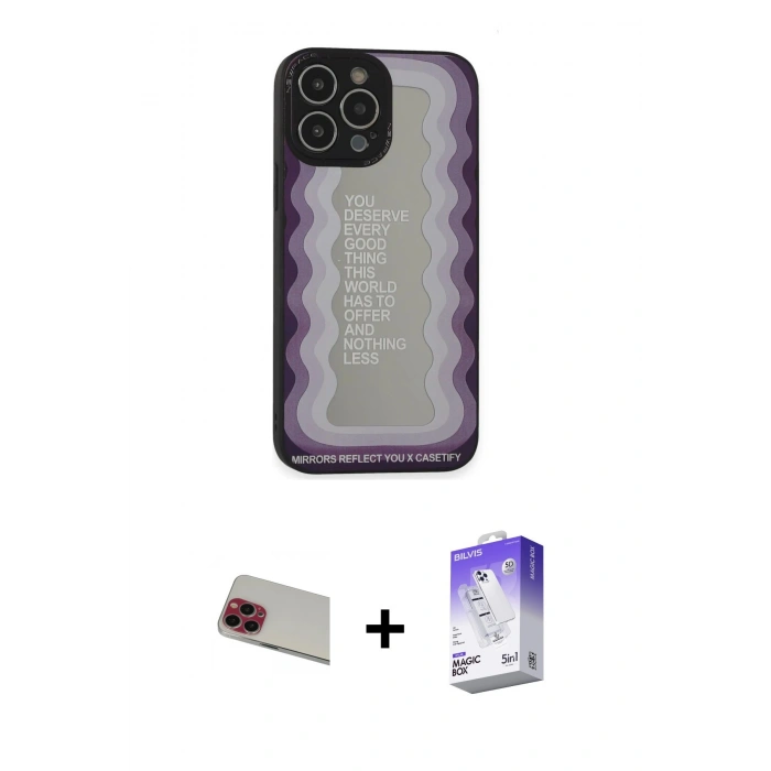 MARSİLYAN™- iPhone 13 Pro Max Kılıf Odak Klasik Serisi - Siyah Bilvis 5in1 3D Magic Cam Ekran Koruyucu + Rainbow Kamera Lens Koruma Cam - KI