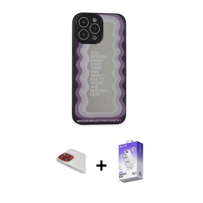 MARSİLYAN™- iPhone 13 Pro Max Kılıf Odak Klasik Serisi - Siyah Bilvis 5in1 3D Magic Cam Ekran Koruyucu + Pers Alüminyum Kamera Lens - KI