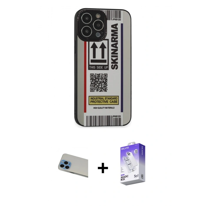 MARSİLYAN™- iPhone 13 Pro Max Kılıf Odak Klasik Serisi - Siyah Bilvis 5in1 3D Magic Cam Ekran Koruyucu + Rainbow Kamera Lens Koruma Cam - MI