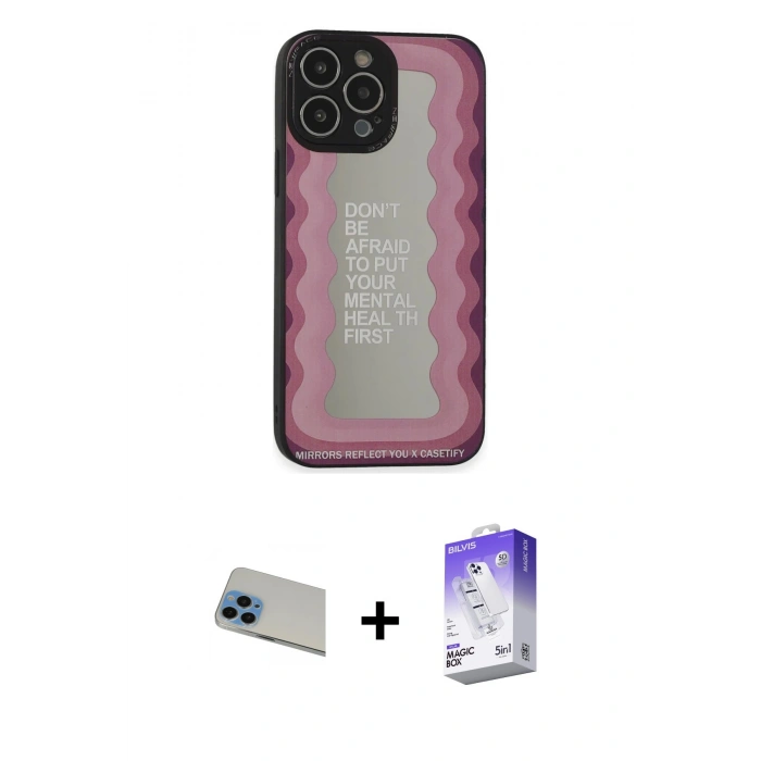 MARSİLYAN™- iPhone 13 Pro Max Kılıf Odak Klasik Serisi - Siyah Bilvis 5in1 3D Magic Cam Ekran Koruyucu + Rainbow Kamera Lens Koruma Cam - MI