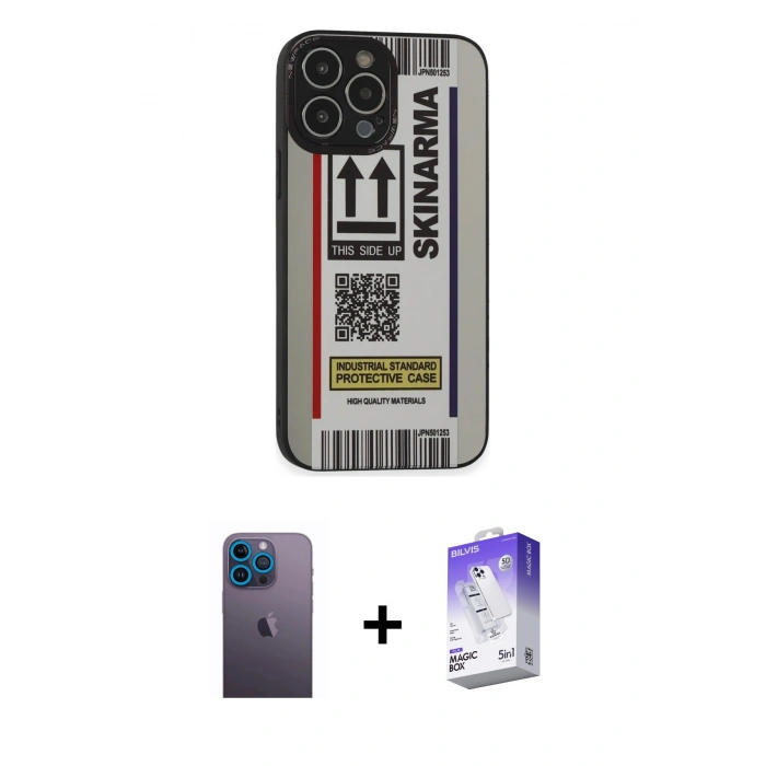 MARSİLYAN™- iPhone 13 Pro Max Kılıf Odak Klasik Serisi - Siyah Bilvis 5in1 3D Magic Cam Ekran Koruyucu + Neon Fosforlu Kamera Lens - MI