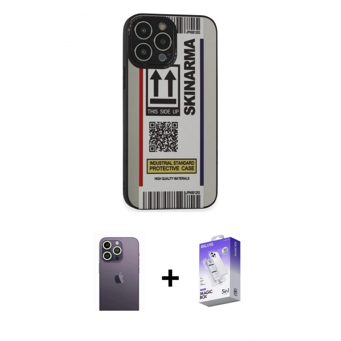 MARSİLYAN™- iPhone 13 Pro Max Kılıf Odak Klasik Serisi - Siyah Bilvis 5in1 3D Magic Cam Ekran Koruyucu + Neon Fosforlu Kamera Lens - BZ