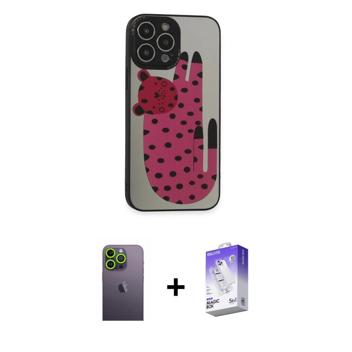 MARSİLYAN™- iPhone 13 Pro Max Kılıf Odak Klasik Serisi - Siyah Bilvis 5in1 3D Magic Cam Ekran Koruyucu + Neon Fosforlu Kamera Lens - YL
