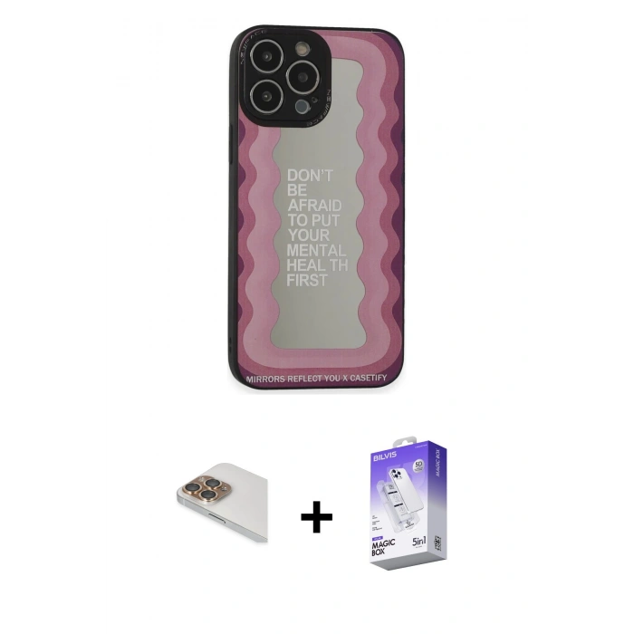 MARSİLYAN™- iPhone 13 Pro Max Kılıf Odak Klasik Serisi - Siyah Bilvis 5in1 3D Magic Cam Ekran Koruyucu + Pers Alüminyum Kamera Lens - GD