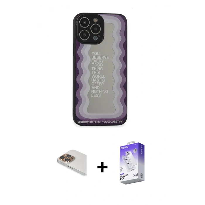 MARSİLYAN™- iPhone 13 Pro Max Kılıf Odak Klasik Serisi - Siyah Bilvis 5in1 3D Magic Cam Ekran Koruyucu + Pers Alüminyum Kamera Lens - GD