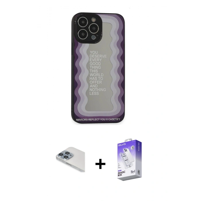 MARSİLYAN™- iPhone 13 Pro Max Kılıf Odak Klasik Serisi - Siyah Bilvis 5in1 3D Magic Cam Ekran Koruyucu + Pers Alüminyum Kamera Lens - SABE