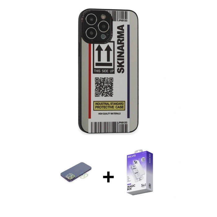 MARSİLYAN™- iPhone 13 Pro Max Kılıf Odak Klasik Serisi - Siyah Bilvis 5in1 3D Magic Cam Ekran Koruyucu + Renkli Kamera Lens Koruma Cam - YL