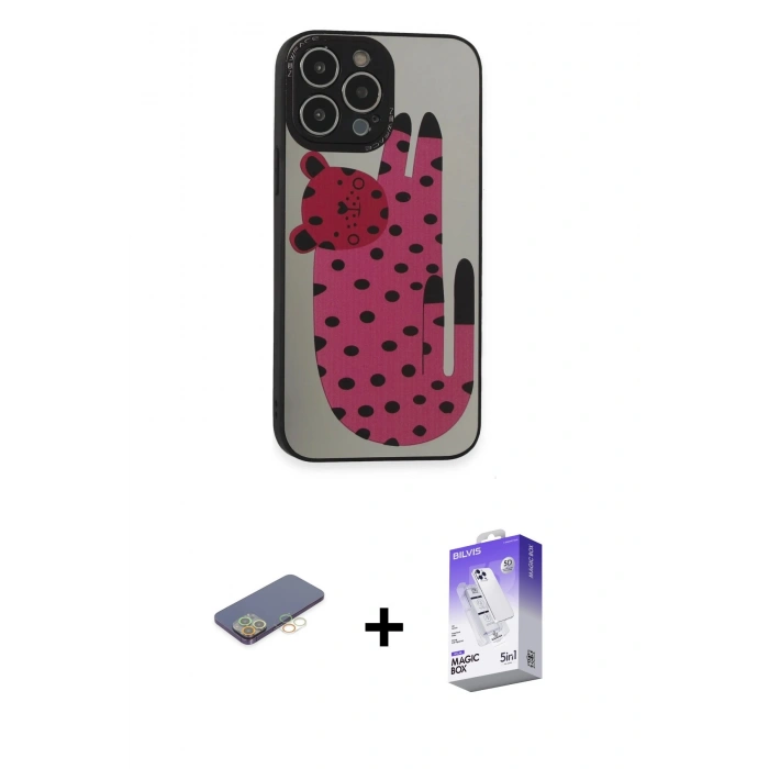 MARSİLYAN™- iPhone 13 Pro Max Kılıf Odak Klasik Serisi - Siyah Bilvis 5in1 3D Magic Cam Ekran Koruyucu + Renkli Kamera Lens Koruma Cam - SI