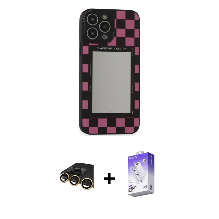 MARSİLYAN™- iPhone 13 Pro Max Kılıf Odak Klasik Serisi - Siyah Bilvis 5in1 3D Magic Cam Ekran Koruyucu + Raze Metal Kamera Lens - GD