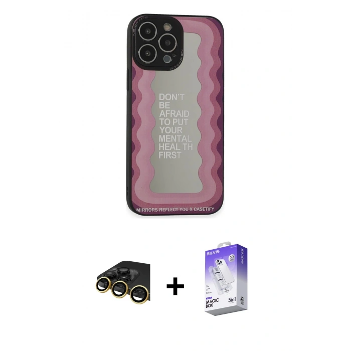 MARSİLYAN™- iPhone 13 Pro Max Kılıf Odak Klasik Serisi - Siyah Bilvis 5in1 3D Magic Cam Ekran Koruyucu + Raze Metal Kamera Lens - GD