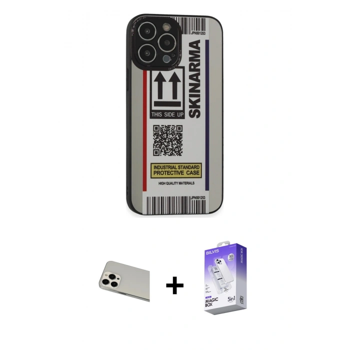 MARSİLYAN™- iPhone 13 Pro Max Kılıf Odak Klasik Serisi - Siyah Bilvis 5in1 3D Magic Cam Ekran Koruyucu + Rainbow Kamera Lens Koruma Cam - BZ