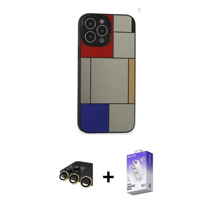 MARSİLYAN™- iPhone 13 Pro Max Kılıf Odak Klasik Serisi - Siyah Bilvis 5in1 3D Magic Cam Ekran Koruyucu + Raze Metal Kamera Lens - GD