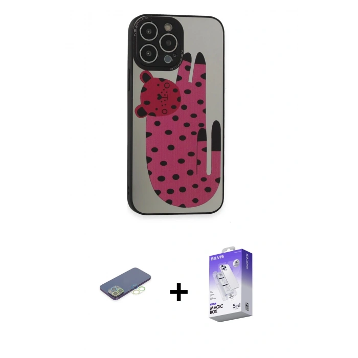 MARSİLYAN™- iPhone 13 Pro Max Kılıf Odak Klasik Serisi - Siyah Bilvis 5in1 3D Magic Cam Ekran Koruyucu + Renkli Kamera Lens Koruma Cam - YL