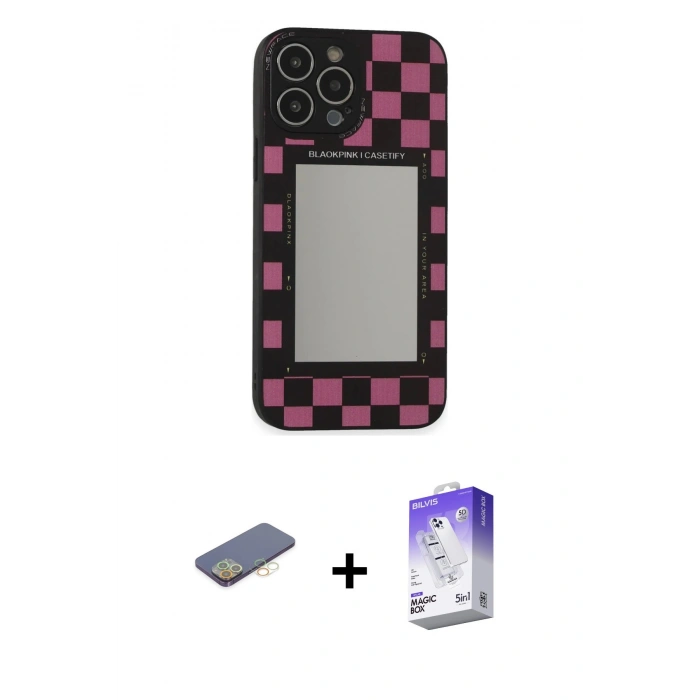 MARSİLYAN™- iPhone 13 Pro Max Kılıf Odak Klasik Serisi - Siyah Bilvis 5in1 3D Magic Cam Ekran Koruyucu + Renkli Kamera Lens Koruma Cam - SI