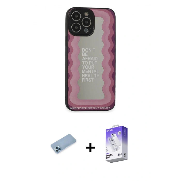MARSİLYAN™- iPhone 13 Pro Max Kılıf Odak Klasik Serisi - Siyah Bilvis 5in1 3D Magic Cam Ekran Koruyucu + Shine Kamera Lens Koruma Cam - MI