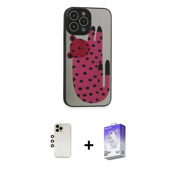 MARSİLYAN™- iPhone 13 Pro Max Kılıf Odak Klasik Serisi - Siyah Bilvis 5in1 3D Magic Cam Ekran Koruyucu + Shine Kamera Lens - GD