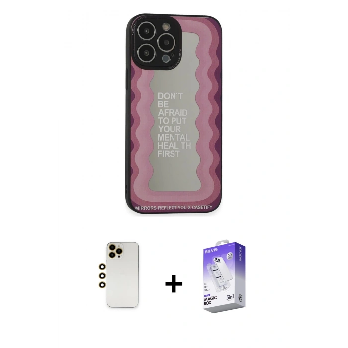 MARSİLYAN™- iPhone 13 Pro Max Kılıf Odak Klasik Serisi - Siyah Bilvis 5in1 3D Magic Cam Ekran Koruyucu + Shine Kamera Lens - GD