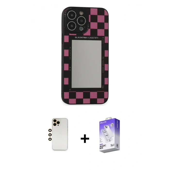 MARSİLYAN™- iPhone 13 Pro Max Kılıf Odak Klasik Serisi - Siyah Bilvis 5in1 3D Magic Cam Ekran Koruyucu + Shine Kamera Lens - GD