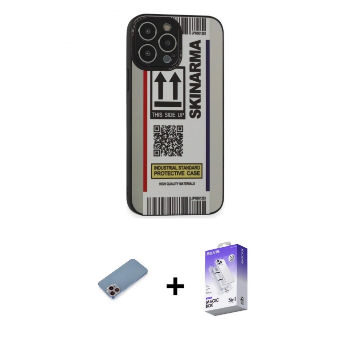 MARSİLYAN™- iPhone 13 Pro Max Kılıf Odak Klasik Serisi - Siyah Bilvis 5in1 3D Magic Cam Ekran Koruyucu + Shine Kamera Lens Koruma Cam - PE