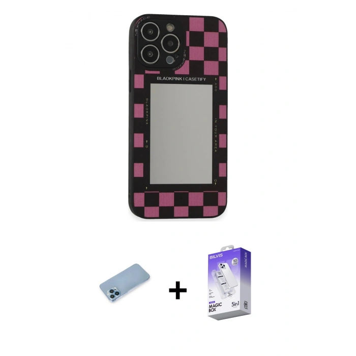 MARSİLYAN™- iPhone 13 Pro Max Kılıf Odak Klasik Serisi - Siyah Bilvis 5in1 3D Magic Cam Ekran Koruyucu + Shine Kamera Lens Koruma Cam - MI