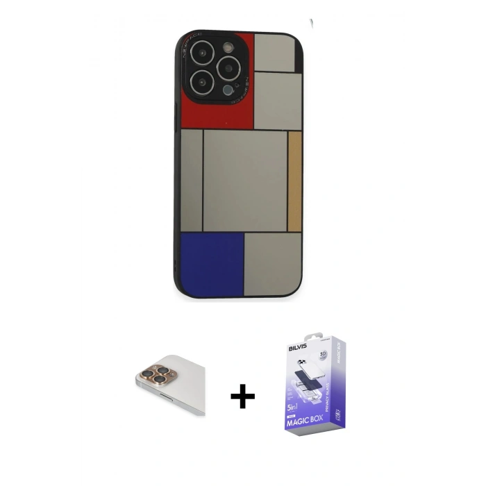 MARSİLYAN™- iPhone 13 Pro Max Kılıf Odak Klasik Serisi - Siyah Bilvis 5in1 5D Magic Hayalet Cam Ekran Koruyucu + Pers Alüminyum Kamera Lens - GD