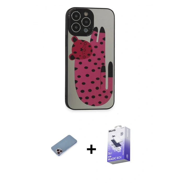 MARSİLYAN™- iPhone 13 Pro Max Kılıf Odak Klasik Serisi - Siyah Bilvis 5in1 5D Magic Hayalet Cam Ekran Koruyucu + Shine Kamera Lens Koruma Cam - PE