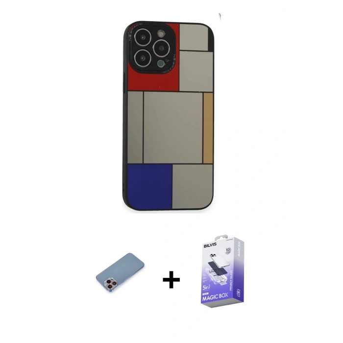 MARSİLYAN™- iPhone 13 Pro Max Kılıf Odak Klasik Serisi - Siyah Bilvis 5in1 5D Magic Hayalet Cam Ekran Koruyucu + Shine Kamera Lens Koruma Cam - PE