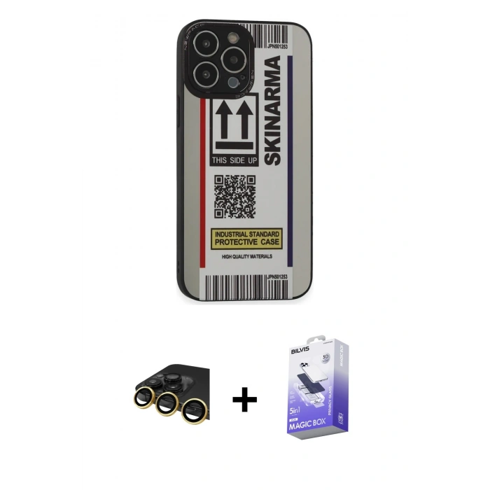 MARSİLYAN™- iPhone 13 Pro Max Kılıf Odak Klasik Serisi - Siyah Bilvis 5in1 5D Magic Hayalet Cam Ekran Koruyucu + Raze Metal Kamera Lens - GD