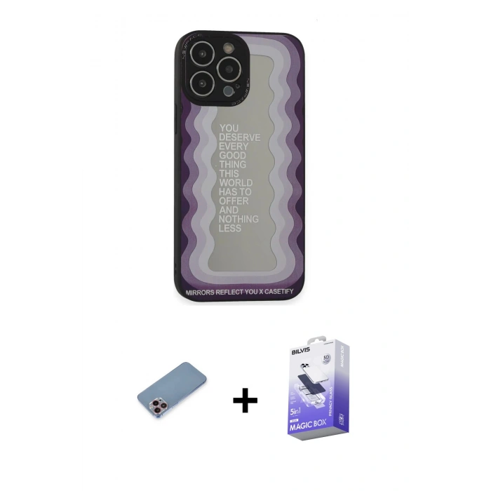 MARSİLYAN™- iPhone 13 Pro Max Kılıf Odak Klasik Serisi - Siyah Bilvis 5in1 5D Magic Hayalet Cam Ekran Koruyucu + Shine Kamera Lens Koruma Cam - PE