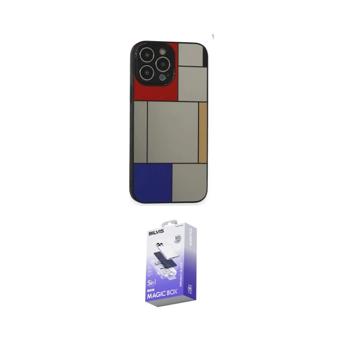MARSİLYAN™- iPhone 13 Pro Max Kılıf Odak Klasik Serisi - Siyah Bilvis 5in1 5D Magic Hayalet Cam Ekran Koruyucu