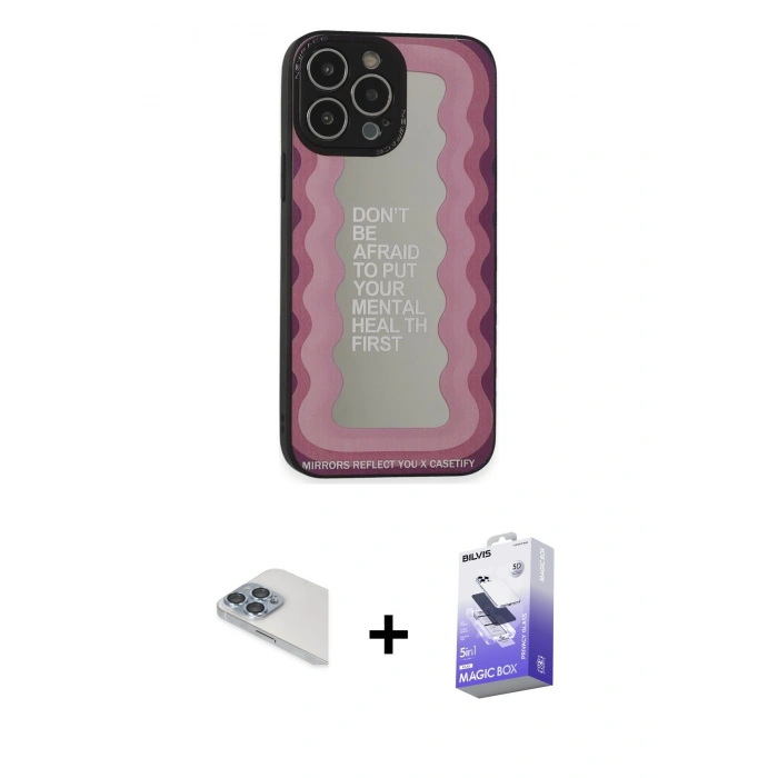 MARSİLYAN™- iPhone 13 Pro Max Kılıf Odak Klasik Serisi - Siyah Bilvis 5in1 5D Magic Hayalet Cam Ekran Koruyucu + Pers Alüminyum Kamera Lens - SABE