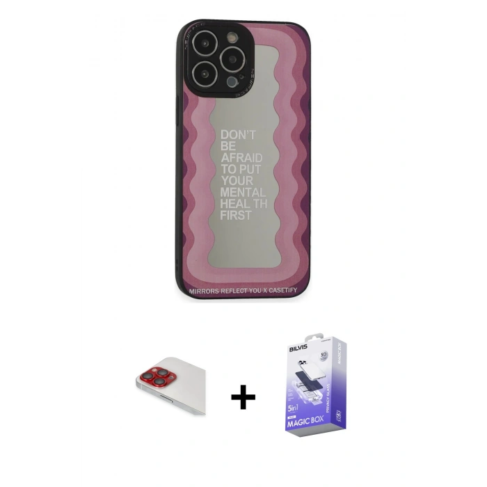 MARSİLYAN™- iPhone 13 Pro Max Kılıf Odak Klasik Serisi - Siyah Bilvis 5in1 5D Magic Hayalet Cam Ekran Koruyucu + Pers Alüminyum Kamera Lens - KI