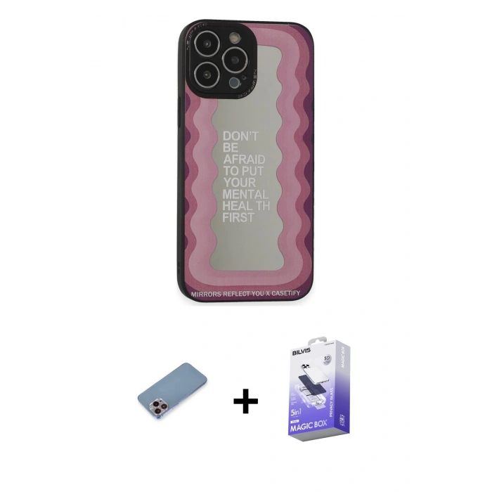 MARSİLYAN™- iPhone 13 Pro Max Kılıf Odak Klasik Serisi - Siyah Bilvis 5in1 5D Magic Hayalet Cam Ekran Koruyucu + Shine Kamera Lens Koruma Cam - PE