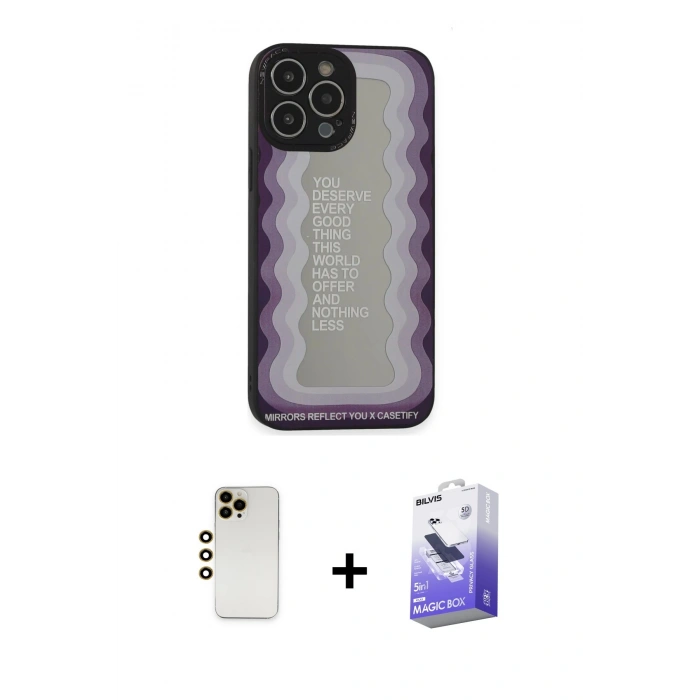 MARSİLYAN™- iPhone 13 Pro Max Kılıf Odak Klasik Serisi - Siyah Bilvis 5in1 5D Magic Hayalet Cam Ekran Koruyucu + Shine Kamera Lens - GD