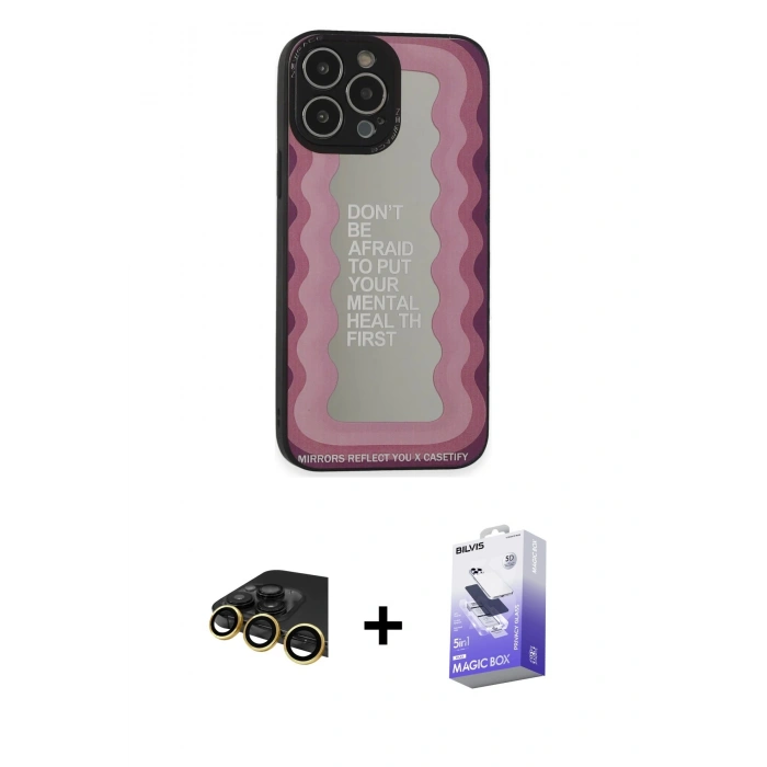 MARSİLYAN™- iPhone 13 Pro Max Kılıf Odak Klasik Serisi - Siyah Bilvis 5in1 5D Magic Hayalet Cam Ekran Koruyucu + Raze Metal Kamera Lens - GD