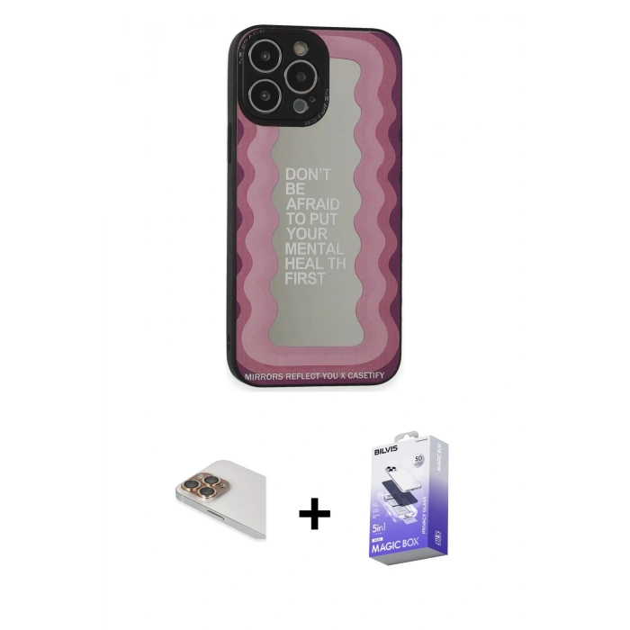 MARSİLYAN™- iPhone 13 Pro Max Kılıf Odak Klasik Serisi - Siyah Bilvis 5in1 5D Magic Hayalet Cam Ekran Koruyucu + Pers Alüminyum Kamera Lens - GD
