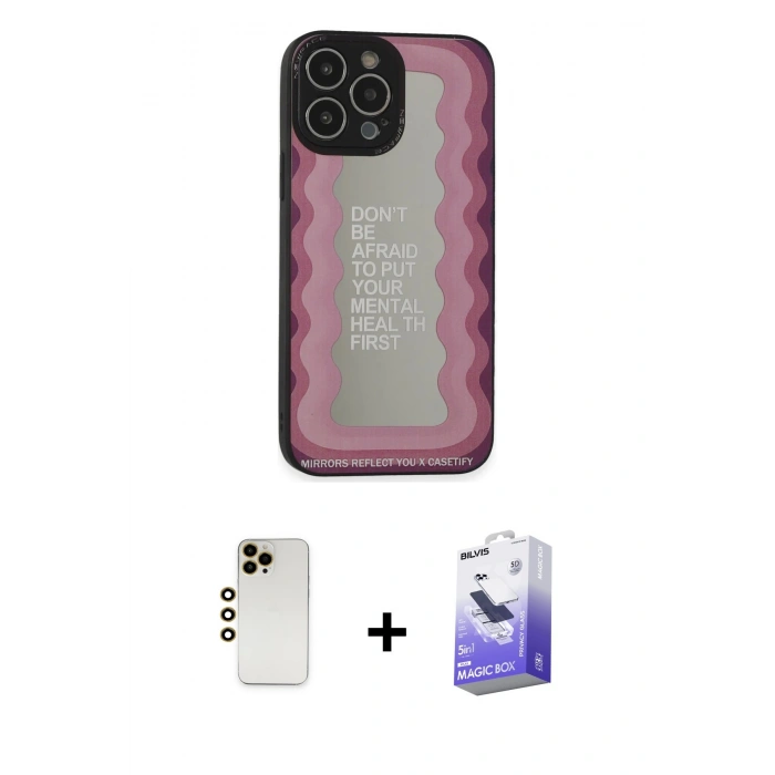 MARSİLYAN™- iPhone 13 Pro Max Kılıf Odak Klasik Serisi - Siyah Bilvis 5in1 5D Magic Hayalet Cam Ekran Koruyucu + Shine Kamera Lens - GD