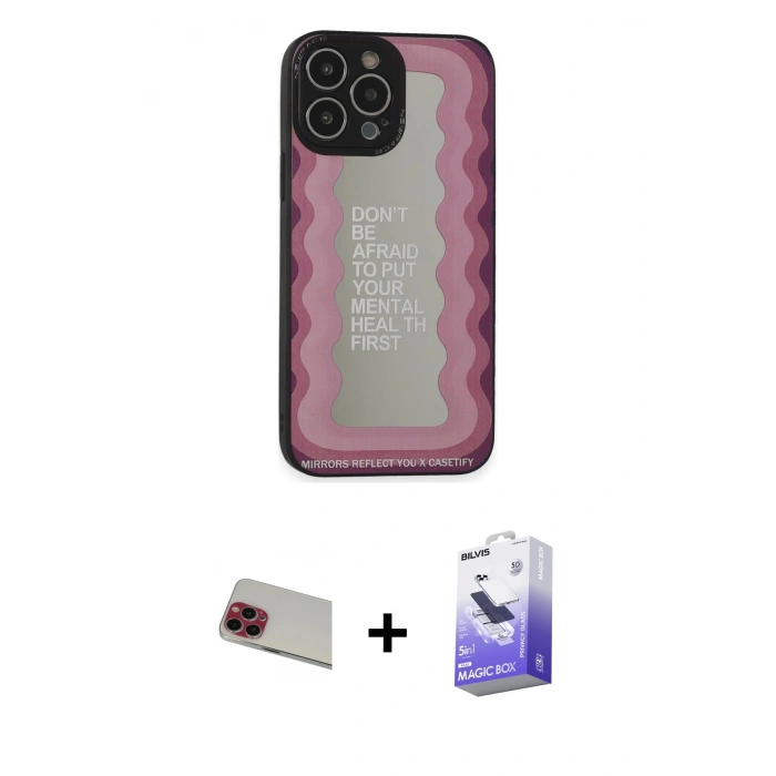 MARSİLYAN™- iPhone 13 Pro Max Kılıf Odak Klasik Serisi - Siyah Bilvis 5in1 5D Magic Hayalet Cam Ekran Koruyucu + Rainbow Kamera Lens Koruma Cam - KI
