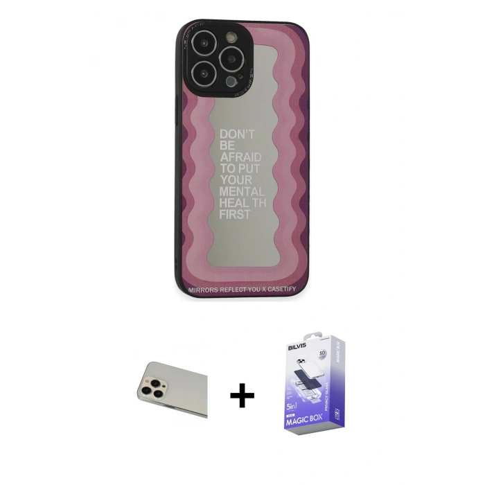 MARSİLYAN™- iPhone 13 Pro Max Kılıf Odak Klasik Serisi - Siyah Bilvis 5in1 5D Magic Hayalet Cam Ekran Koruyucu + Rainbow Kamera Lens Koruma Cam - REGD