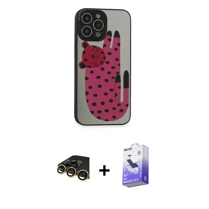 MARSİLYAN™- iPhone 13 Pro Max Kılıf Odak Klasik Serisi - Siyah Bilvis 5in1 5D Magic Hayalet Cam Ekran Koruyucu + Raze Metal Kamera Lens - GD