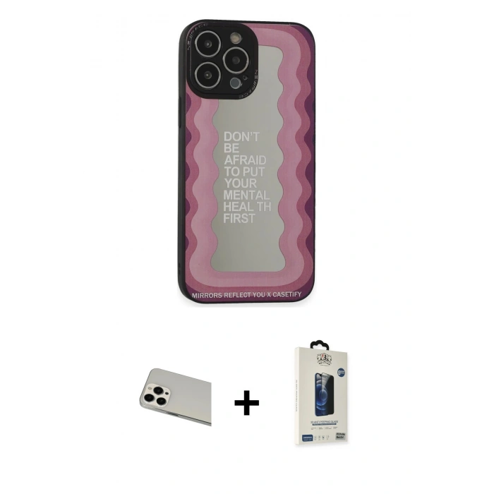 MARSİLYAN™- iPhone 13 Pro Max Kılıf Odak Klasik Serisi - Siyah Bilvis Hayalet Cam Ekran Koruyucu + Rainbow Kamera Lens Koruma Cam - BZ