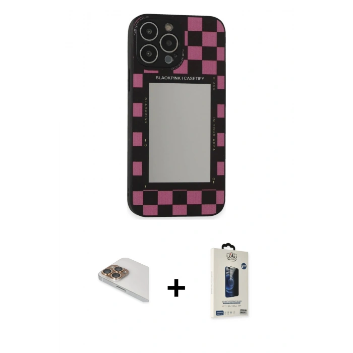MARSİLYAN™- iPhone 13 Pro Max Kılıf Odak Klasik Serisi - Siyah Bilvis Hayalet Cam Ekran Koruyucu + Pers Alüminyum Kamera Lens - GD