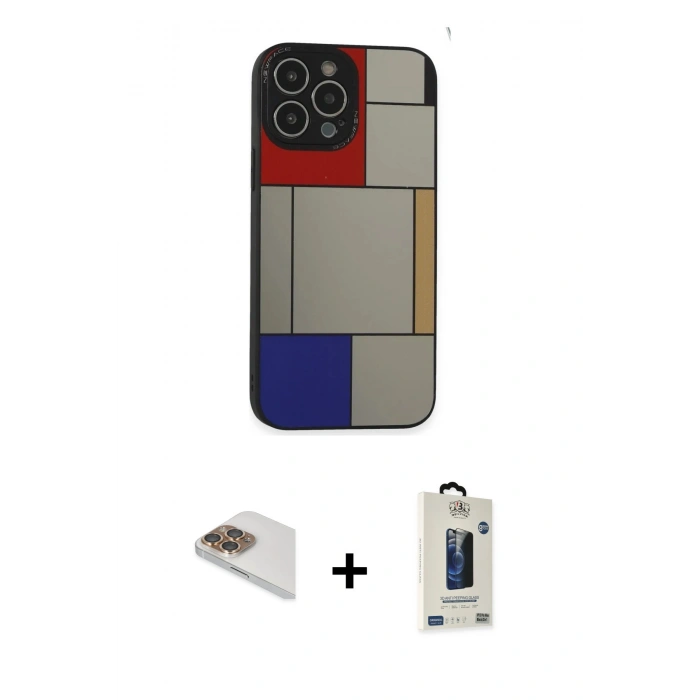 MARSİLYAN™- iPhone 13 Pro Max Kılıf Odak Klasik Serisi - Siyah Bilvis Hayalet Cam Ekran Koruyucu + Pers Alüminyum Kamera Lens - GD