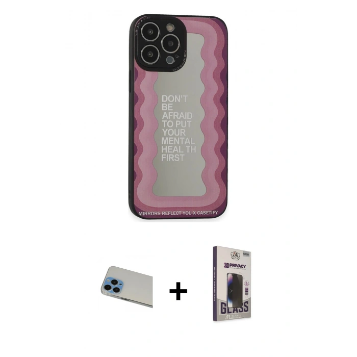 MARSİLYAN™- iPhone 13 Pro Max Kılıf Odak Klasik Serisi - Siyah Bilvis Hayalet Cam Ekran Koruyucu + Rainbow Kamera Lens Koruma Cam - MI