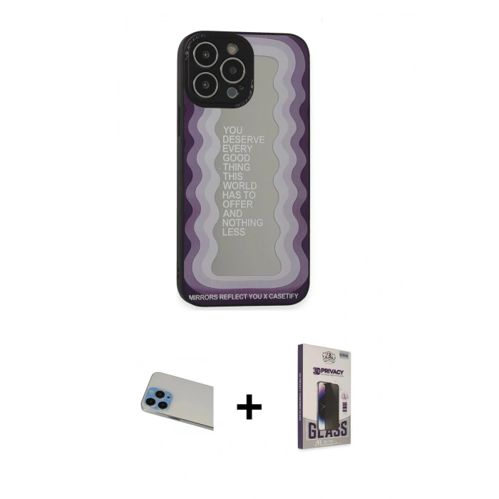 MARSİLYAN™- iPhone 13 Pro Max Kılıf Odak Klasik Serisi - Siyah Bilvis Hayalet Cam Ekran Koruyucu + Rainbow Kamera Lens Koruma Cam - MI