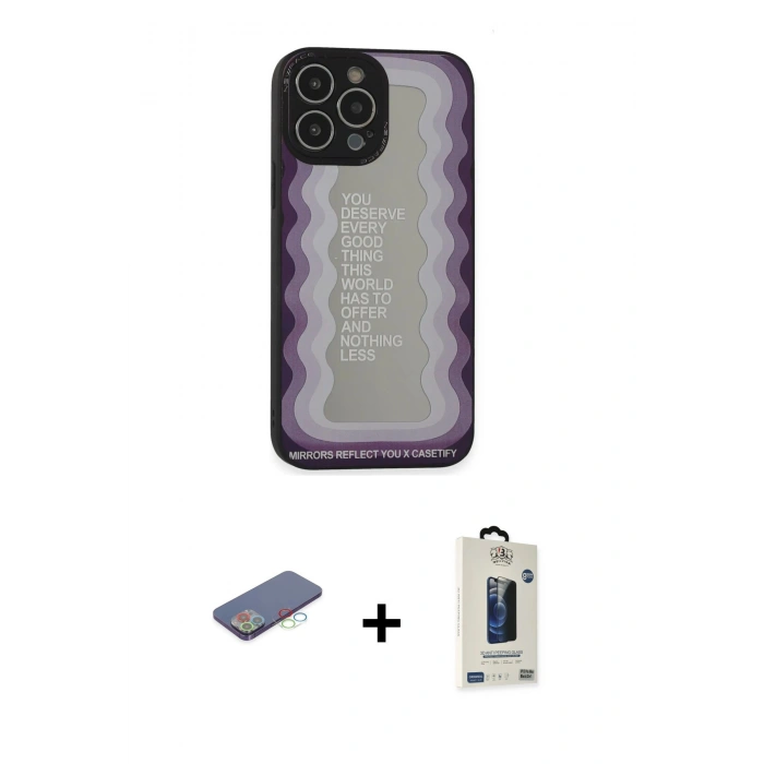 MARSİLYAN™- iPhone 13 Pro Max Kılıf Odak Klasik Serisi - Siyah Bilvis Hayalet Cam Ekran Koruyucu + Renkli Kamera Lens Koruma Cam - MI