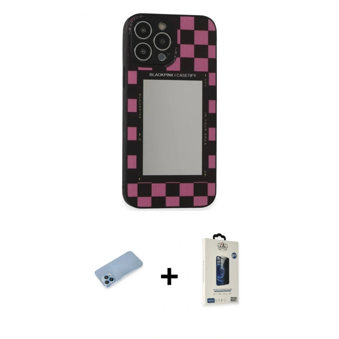 MARSİLYAN™- iPhone 13 Pro Max Kılıf Odak Klasik Serisi - Siyah Bilvis Hayalet Cam Ekran Koruyucu + Shine Kamera Lens Koruma Cam - MI