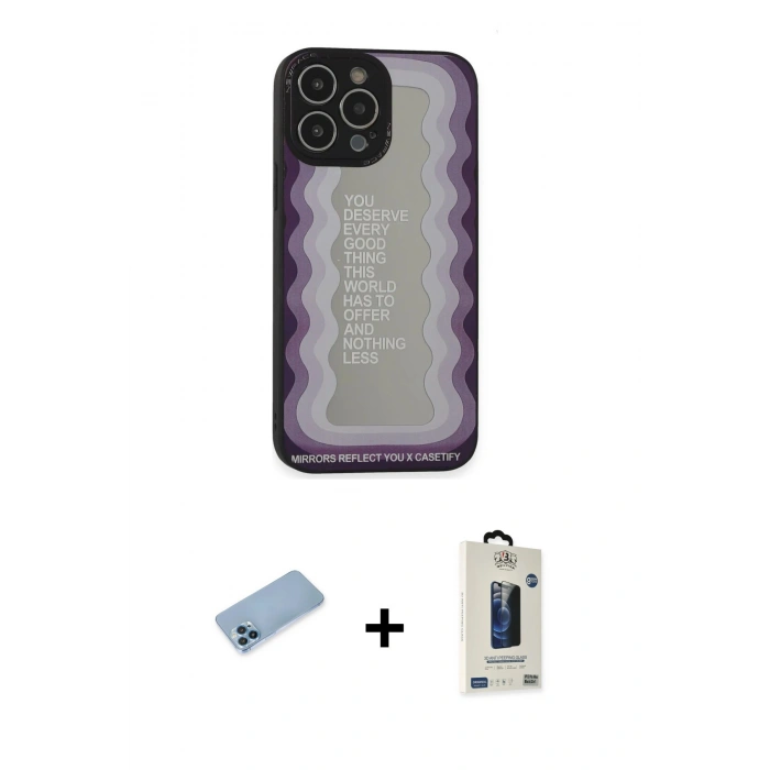 MARSİLYAN™- iPhone 13 Pro Max Kılıf Odak Klasik Serisi - Siyah Bilvis Hayalet Cam Ekran Koruyucu + Shine Kamera Lens Koruma Cam - MI