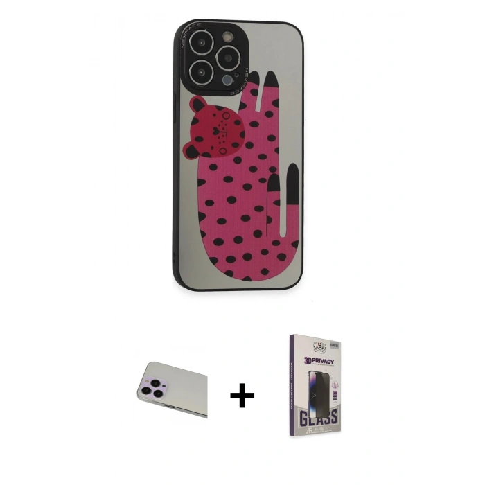 MARSİLYAN™- iPhone 13 Pro Max Kılıf Odak Klasik Serisi - Siyah Bilvis Hayalet Cam Ekran Koruyucu + Mor Rainbow Kamera Lens Koruma Cam