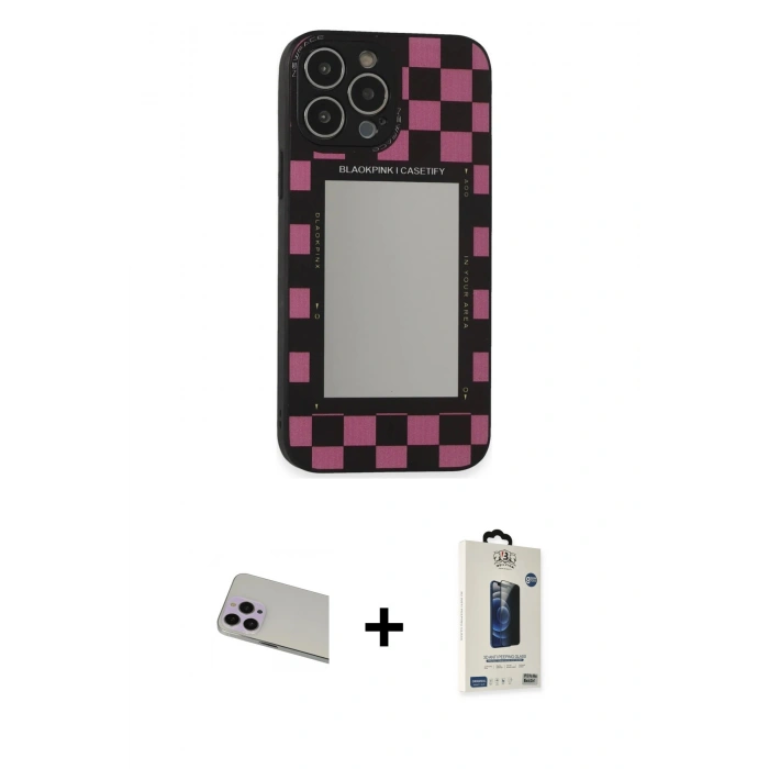MARSİLYAN™- iPhone 13 Pro Max Kılıf Odak Klasik Serisi - Siyah Bilvis Hayalet Cam Ekran Koruyucu + Rainbow Kamera Lens Koruma Cam - MR